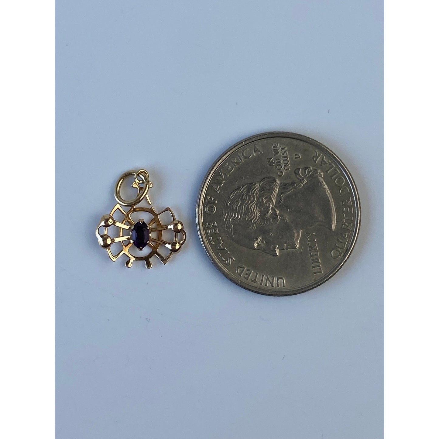 Vintage Solid 10k Yellow Gold Purple Cubic Zirconia Charm