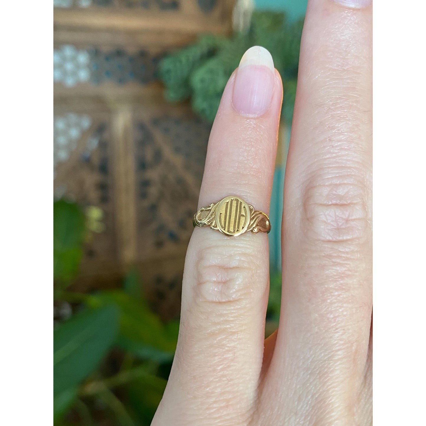 Vintage Solid 10k Yellow Gold Monogram Signet Ring - Size 1.75