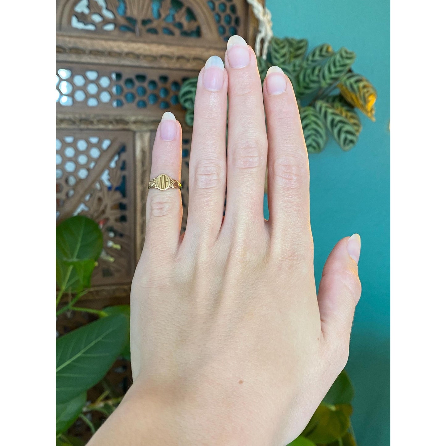 Vintage Solid 10k Yellow Gold Monogram Signet Ring - Size 1.75