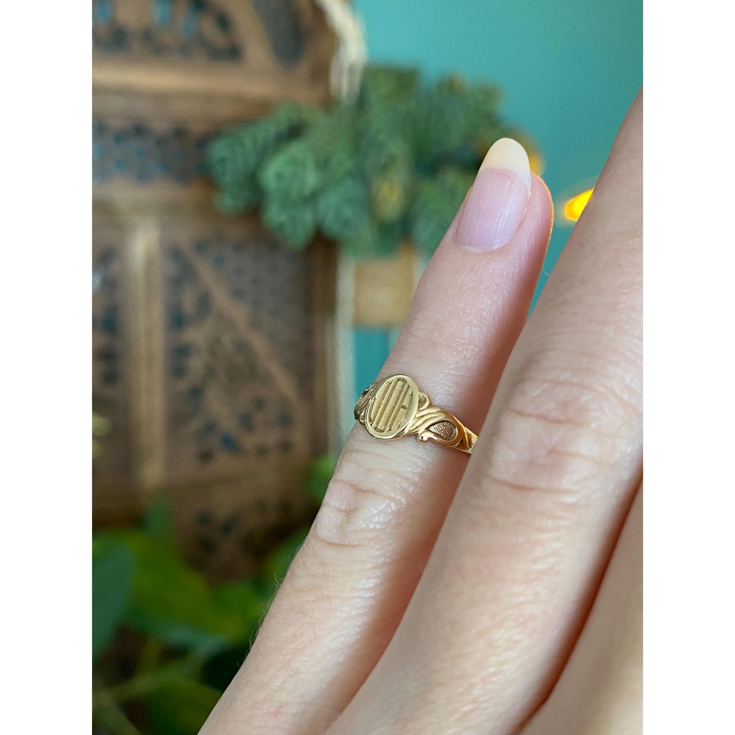 Vintage Solid 10k Yellow Gold Monogram Signet Ring - Size 1.75