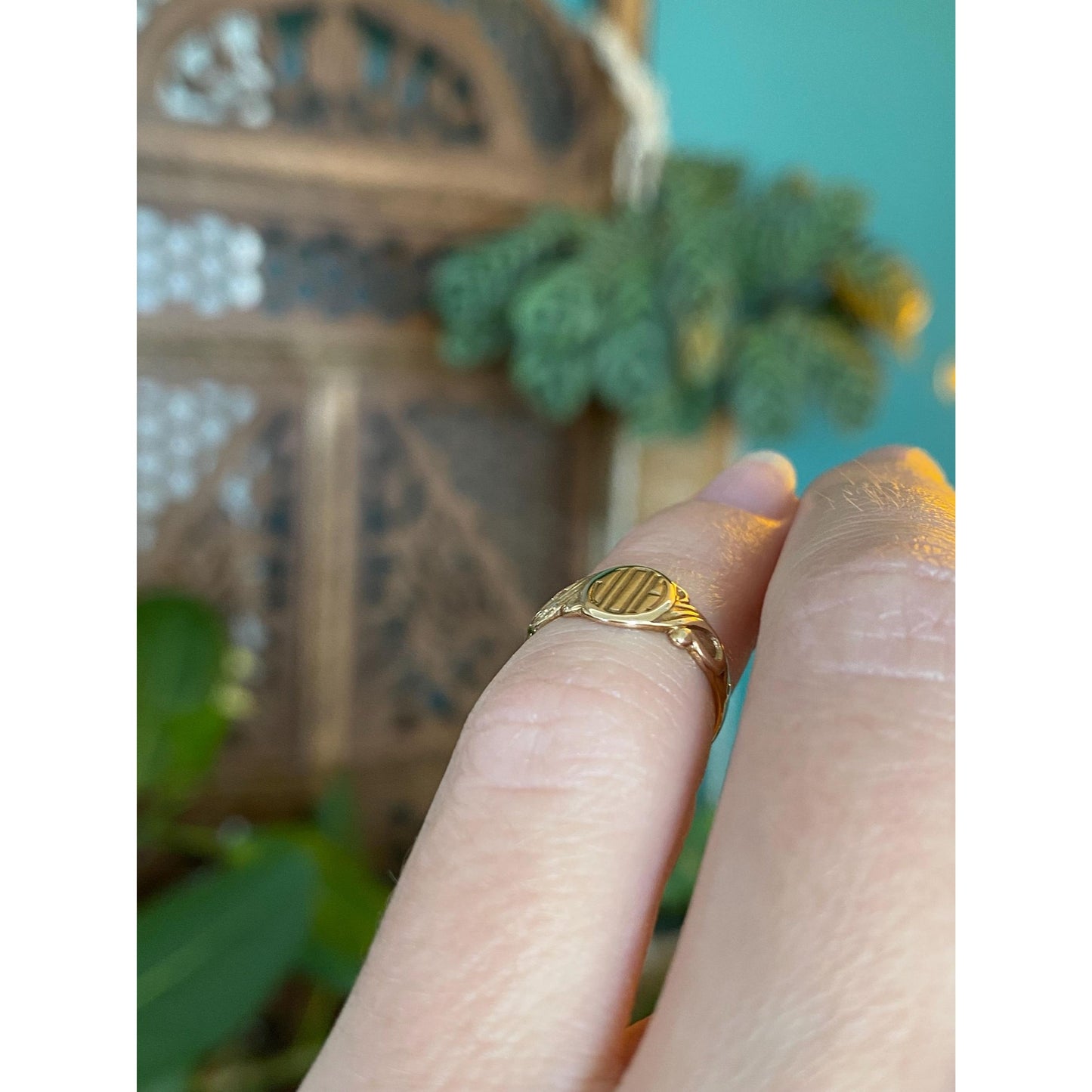 Vintage Solid 10k Yellow Gold Monogram Signet Ring - Size 1.75