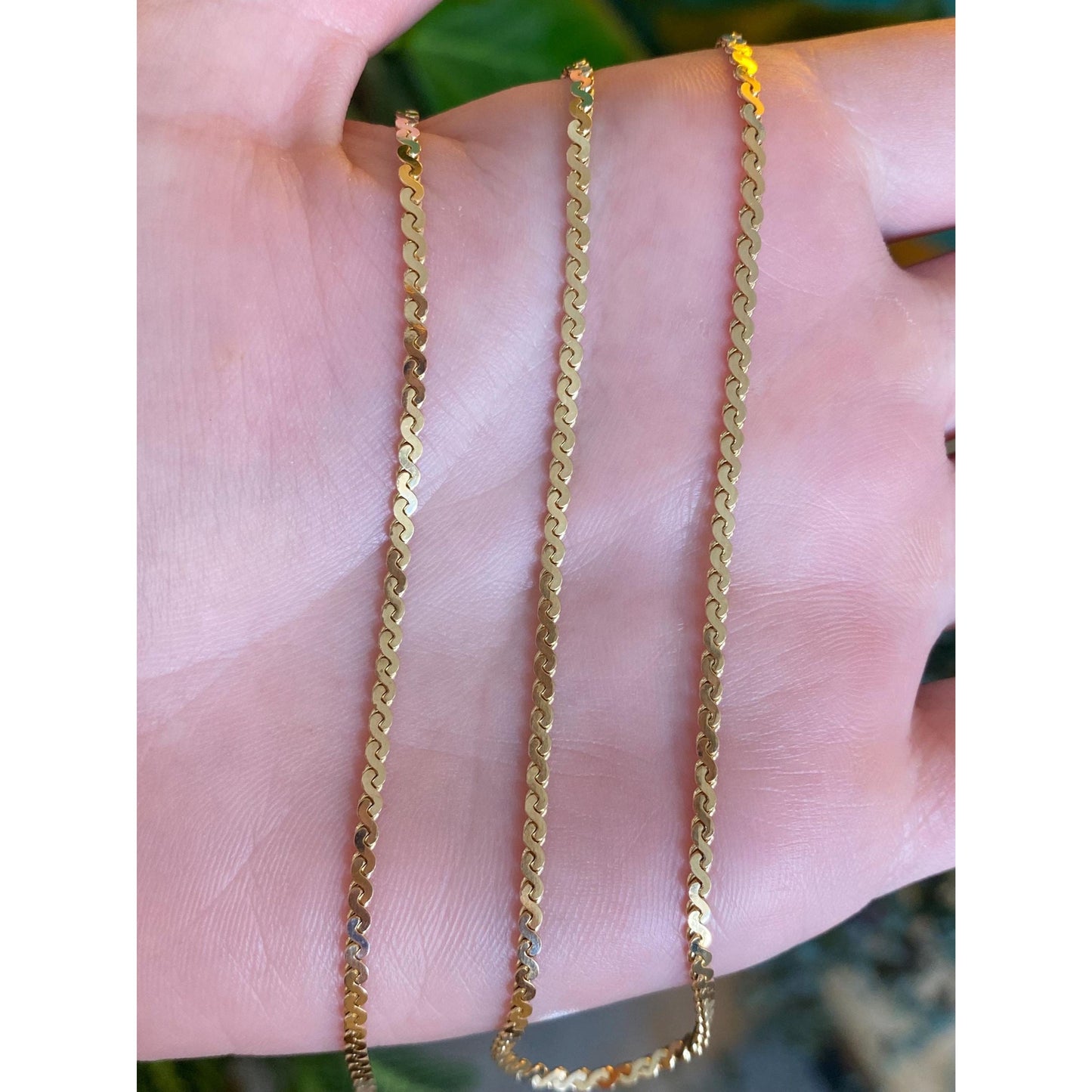 Vintage Solid 14k Yellow Gold Chunky Serpentine Chain Necklace - 18 inches
