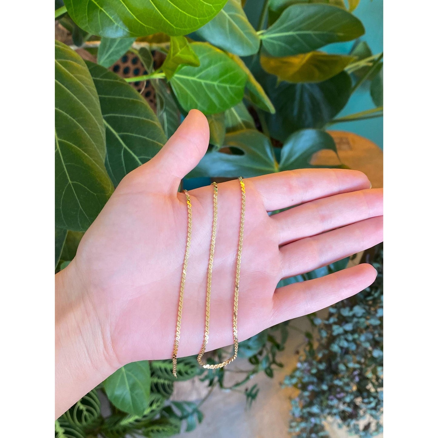 Vintage Solid 14k Yellow Gold Chunky Serpentine Chain Necklace - 18 inches