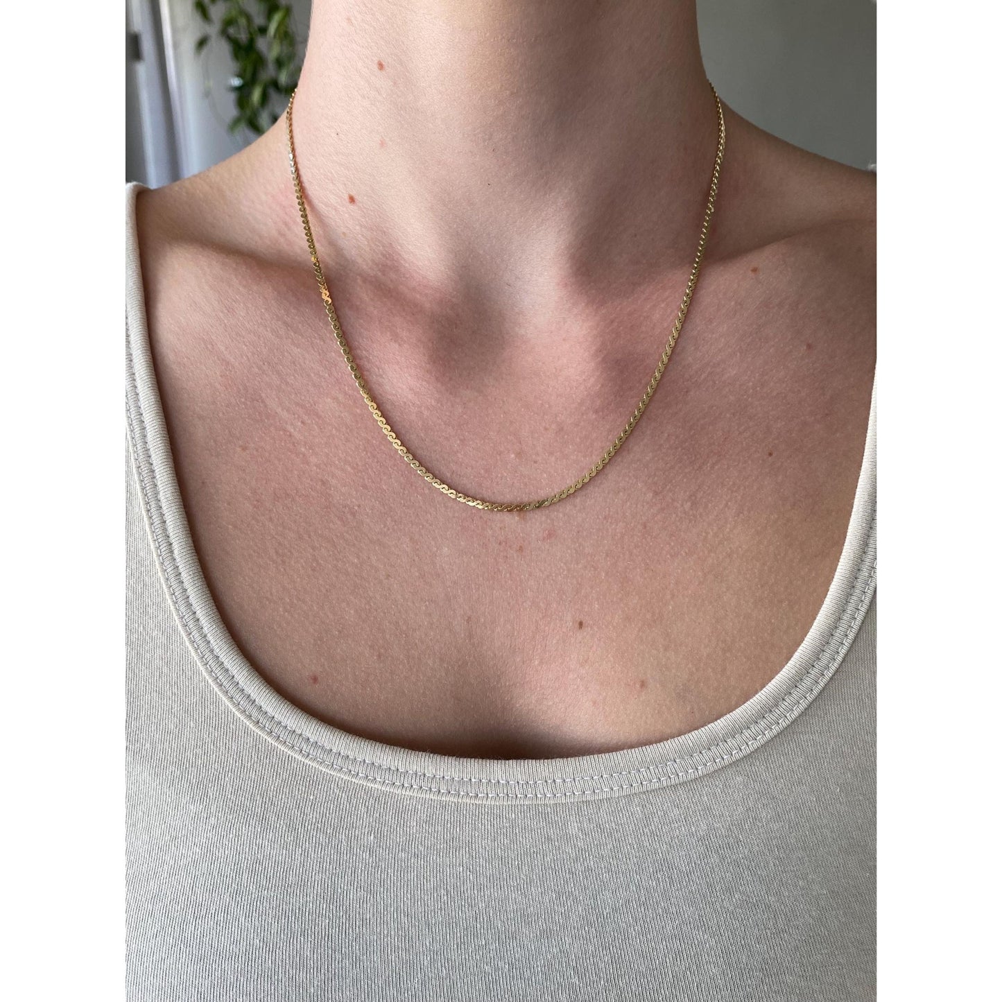 Vintage Solid 14k Yellow Gold Chunky Serpentine Chain Necklace - 18 inches