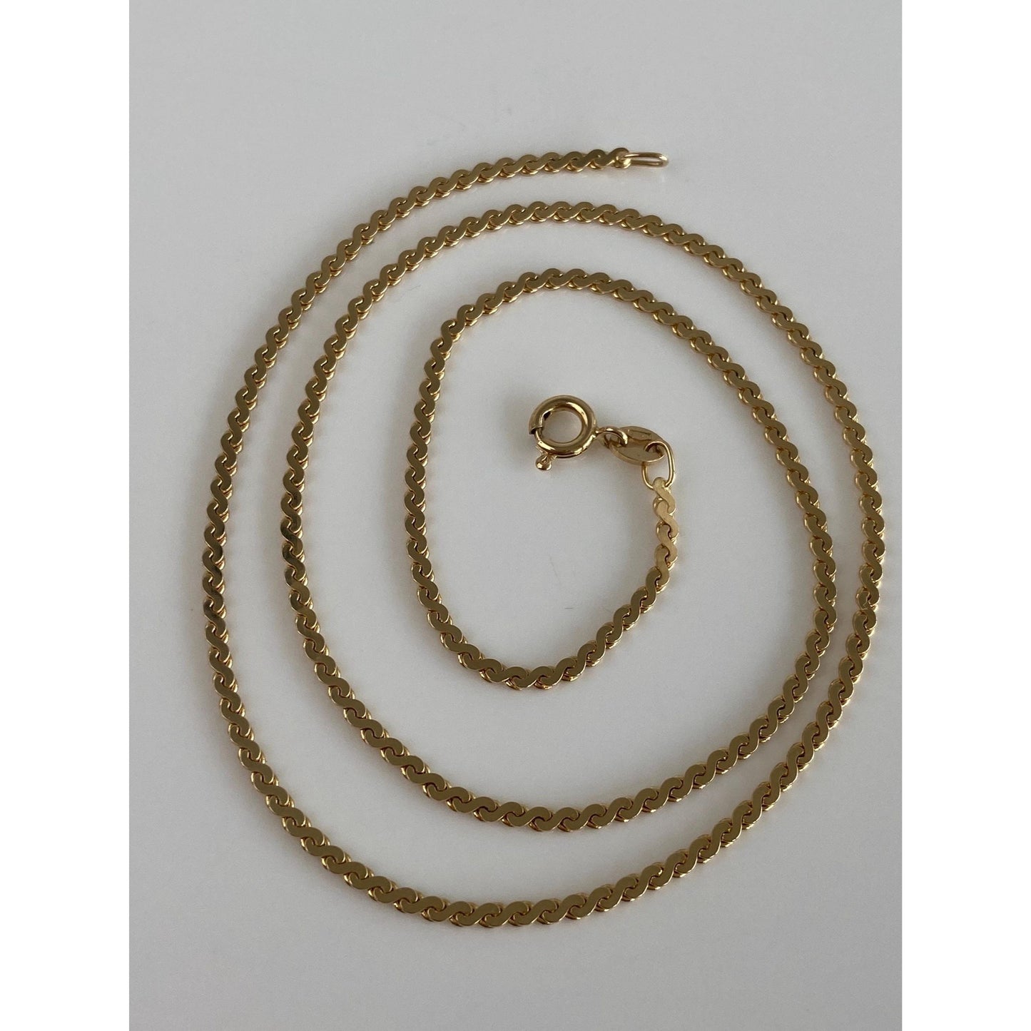 Vintage Solid 14k Yellow Gold Chunky Serpentine Chain Necklace - 18 inches
