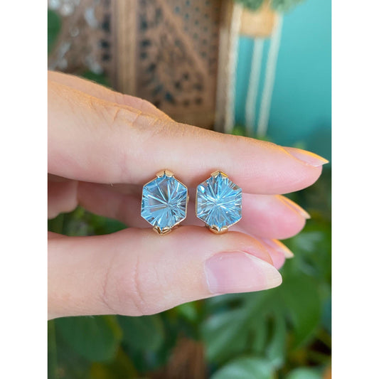 Vintage Solid 14k Yellow Gold Fancy Cut Topaz Drop Earrings