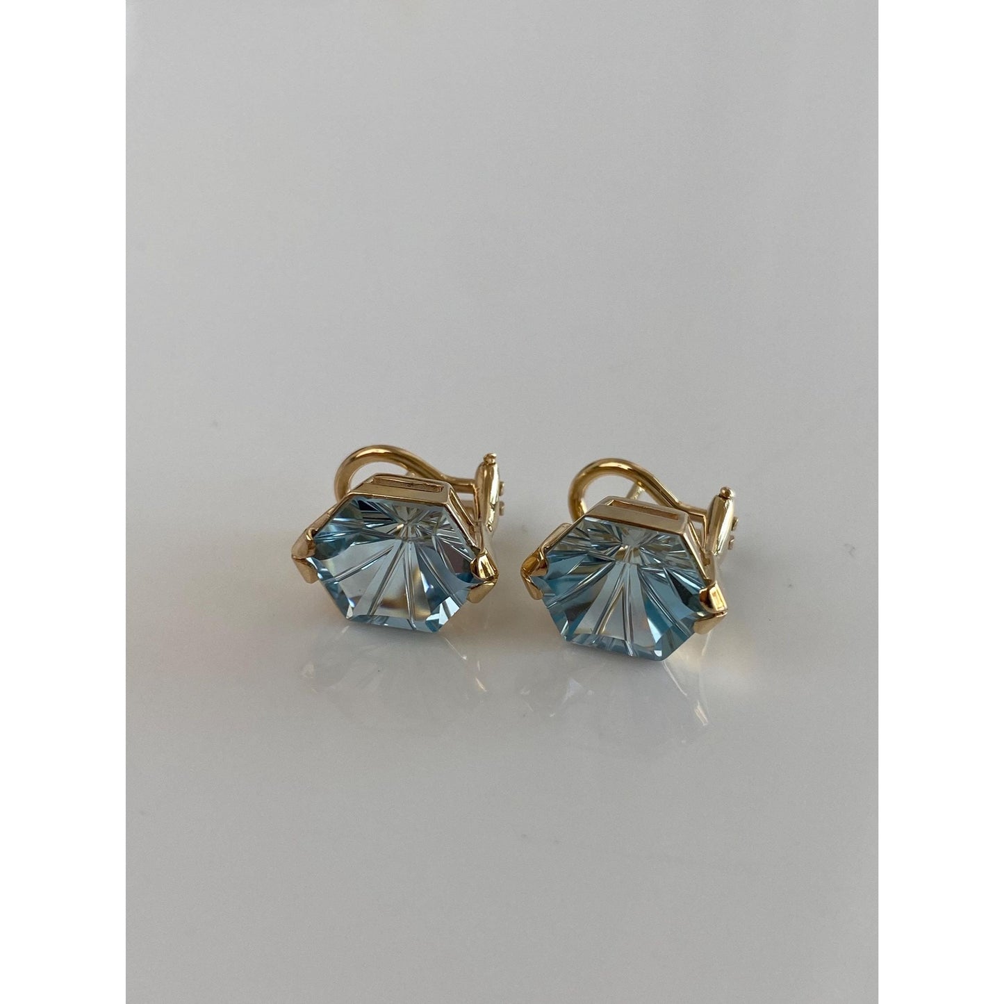 Vintage Solid 14k Yellow Gold Fancy Cut Topaz Drop Earrings