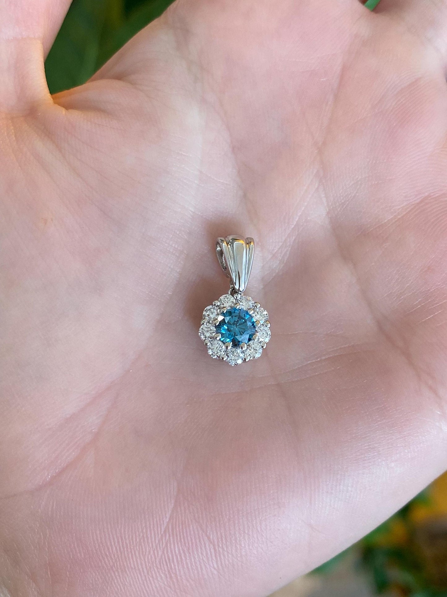Vintage Solid 14k White Gold Blue & Clear Diamond Halo Charm