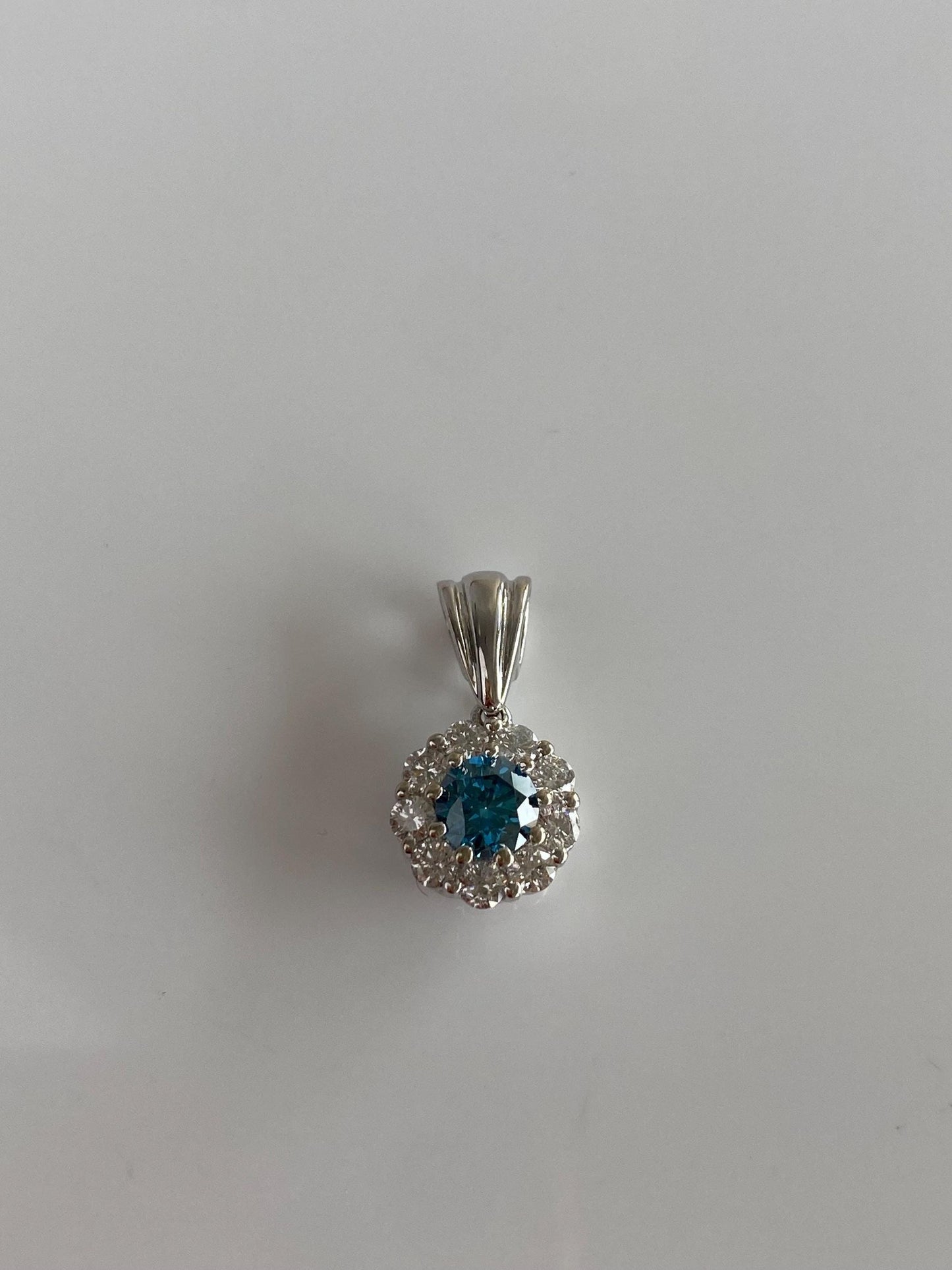 Vintage Solid 14k White Gold Blue & Clear Diamond Halo Charm