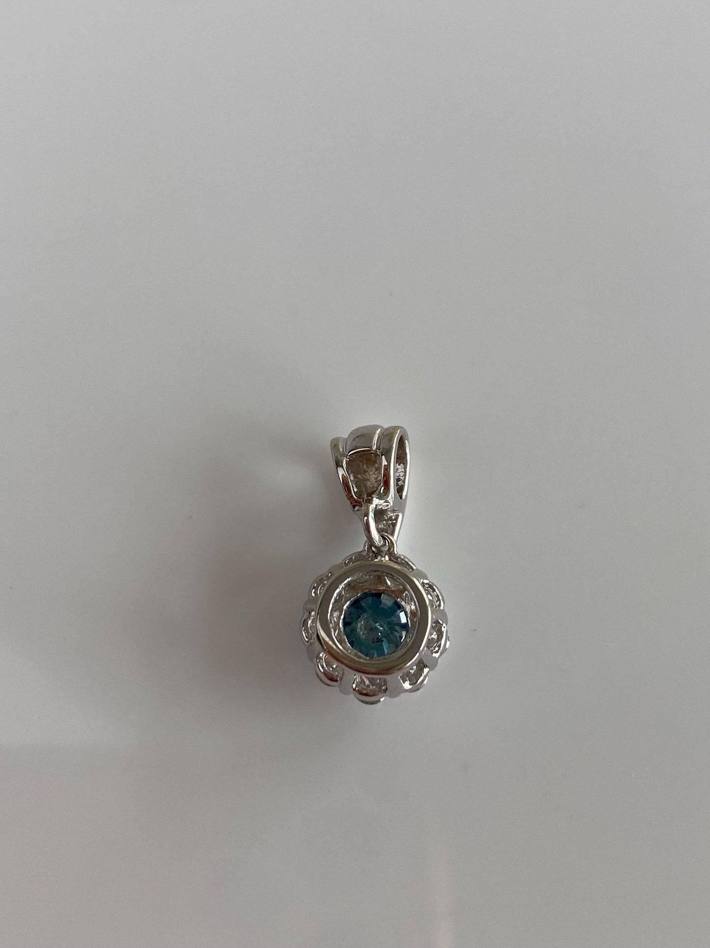 Vintage Solid 14k White Gold Blue & Clear Diamond Halo Charm