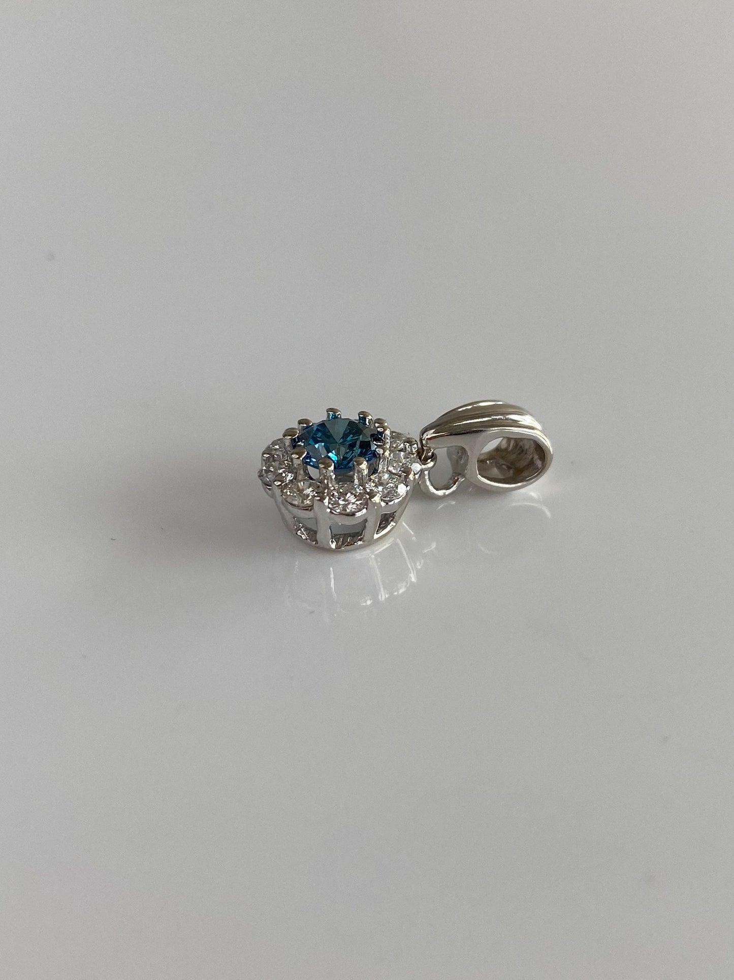 Vintage Solid 14k White Gold Blue & Clear Diamond Halo Charm