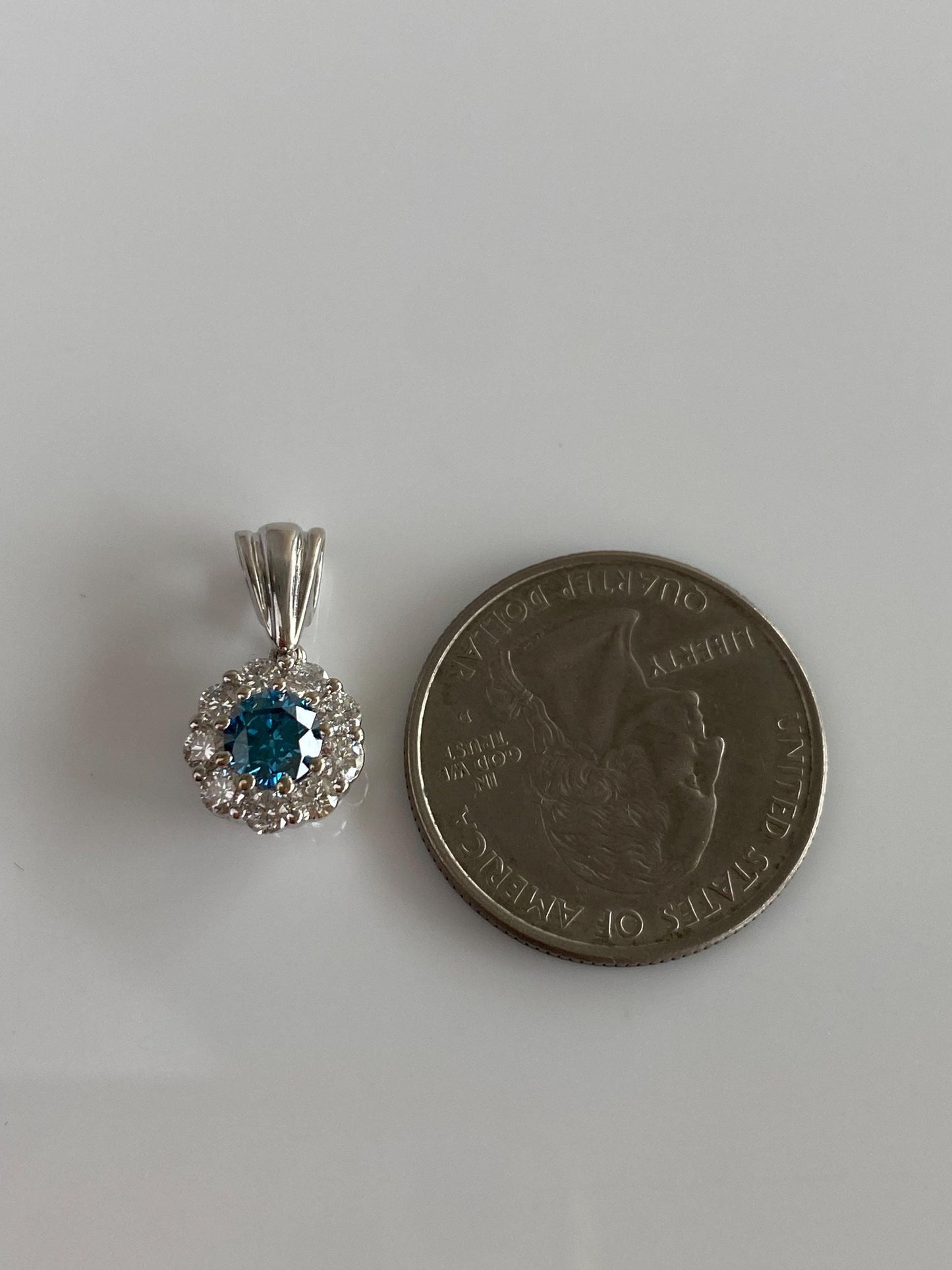 Vintage Solid 14k White Gold Blue & Clear Diamond Halo Charm