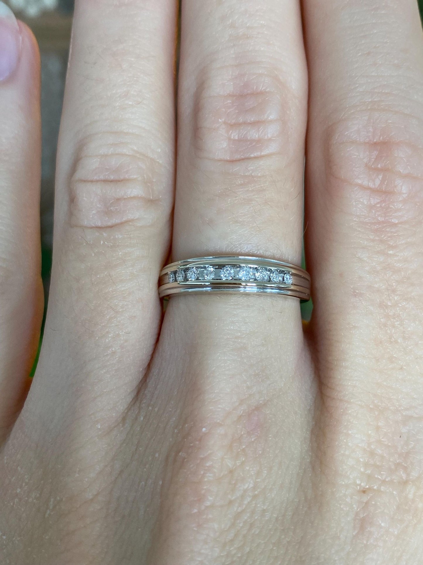 Vintage Solid 14k White Gold Diamond Ring Band - Size 6.5