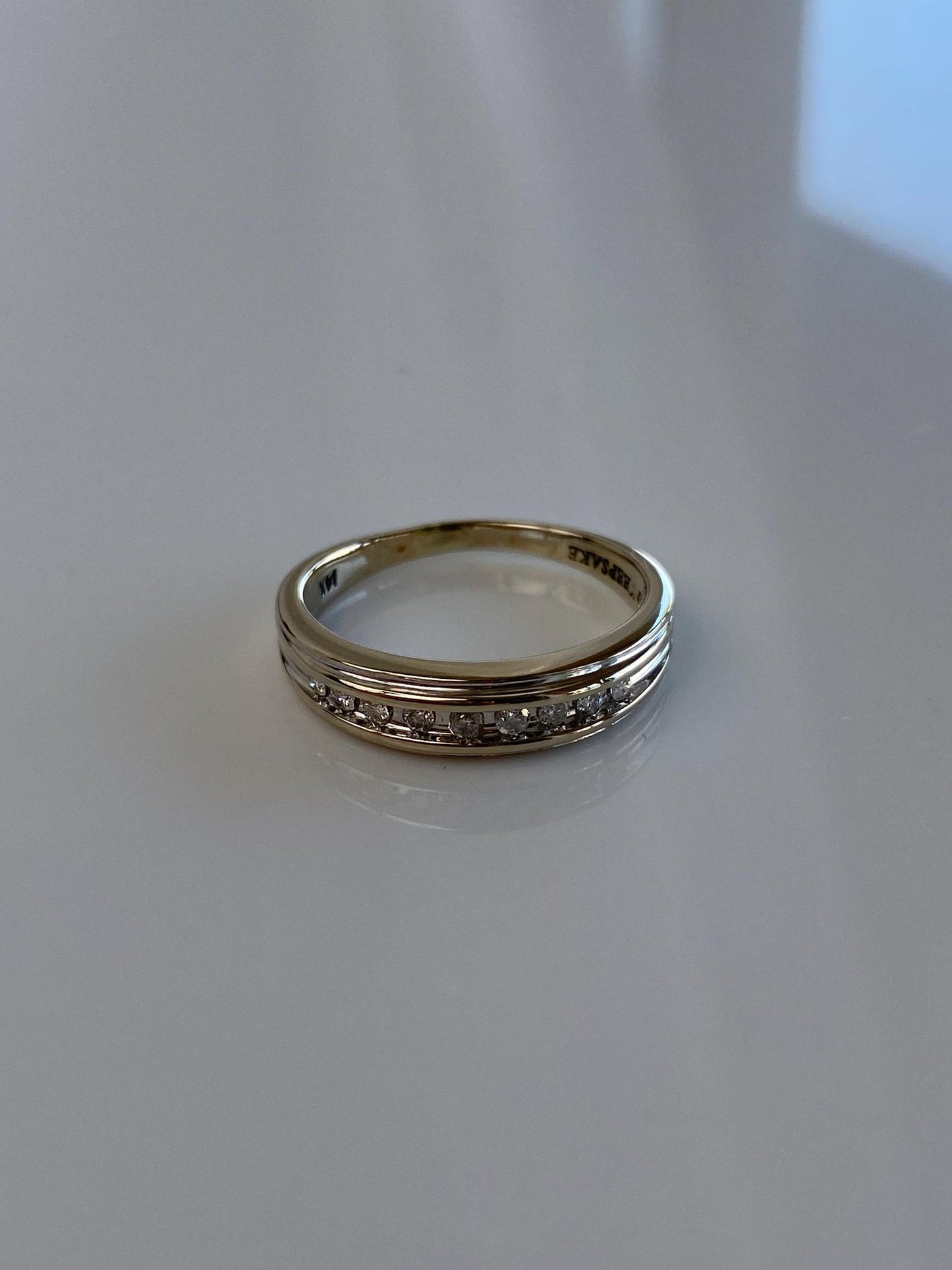 Vintage Solid 14k White Gold Diamond Ring Band - Size 6.5