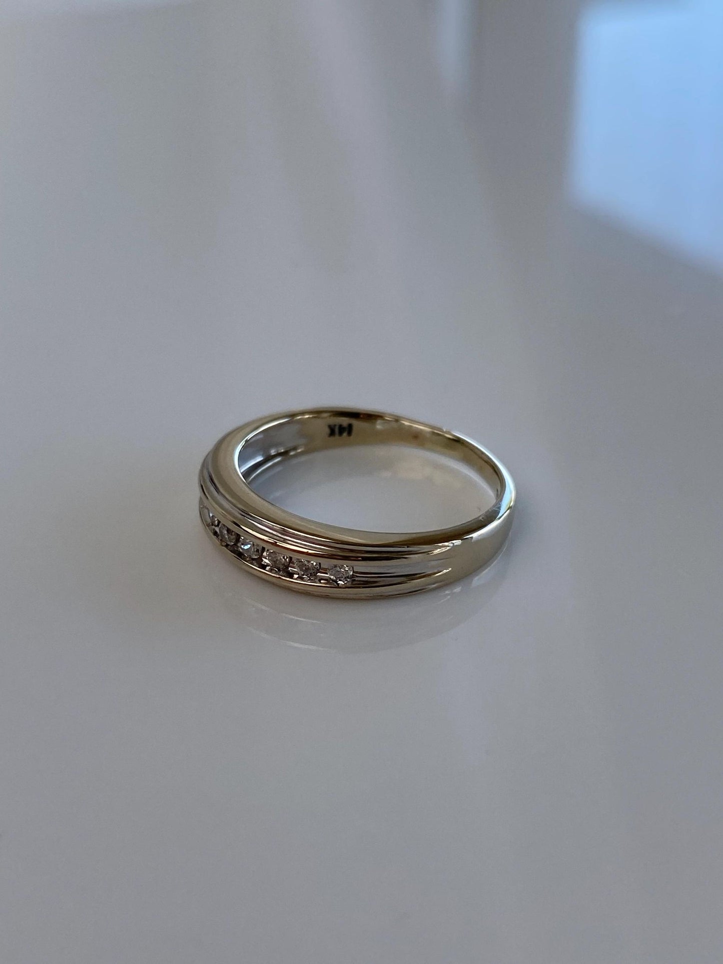 Vintage Solid 14k White Gold Diamond Ring Band - Size 6.5