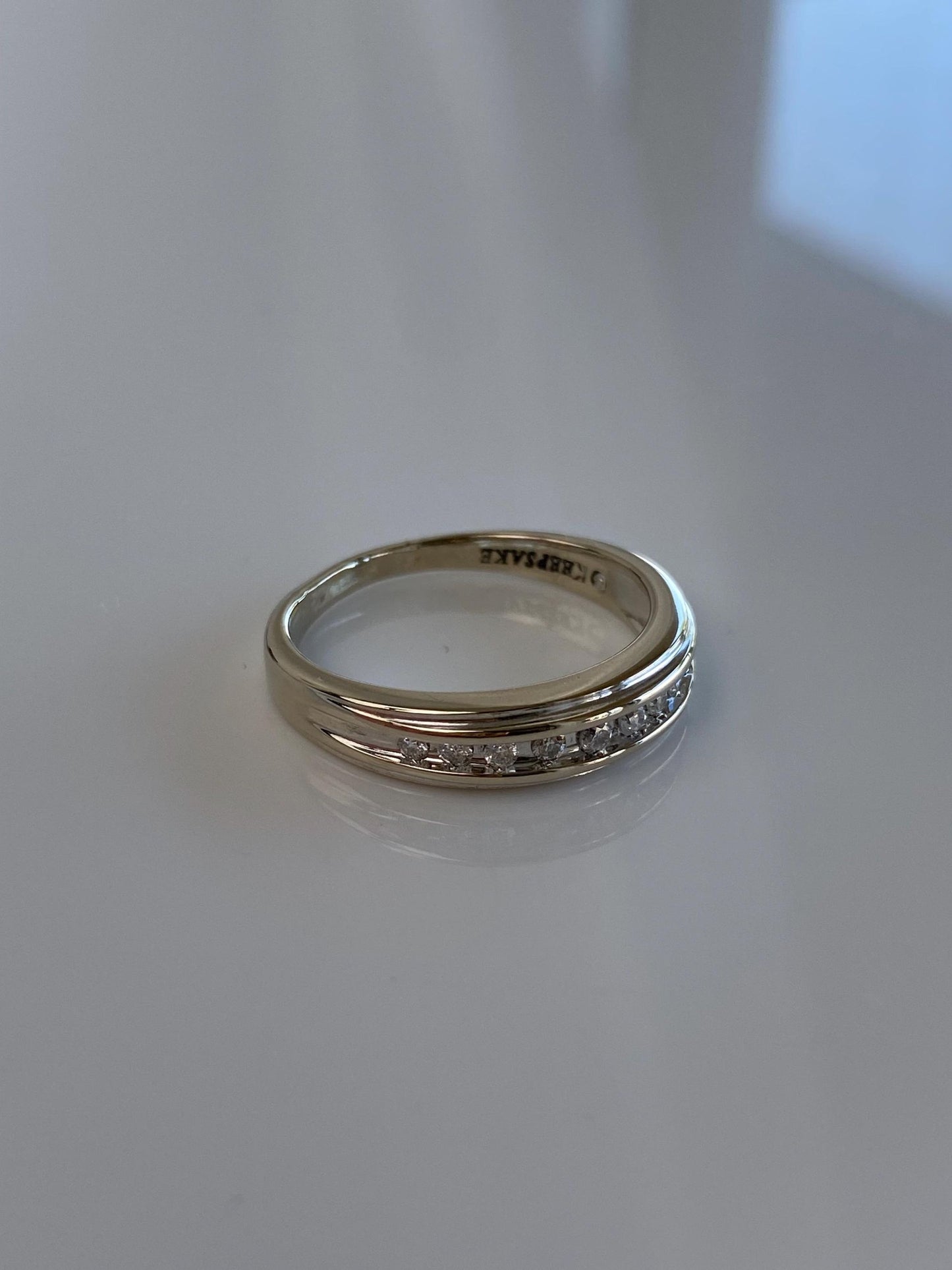 Vintage Solid 14k White Gold Diamond Ring Band - Size 6.5