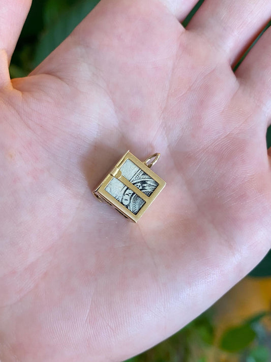 Vintage Solid 14k Yellow Gold Money Box Charm