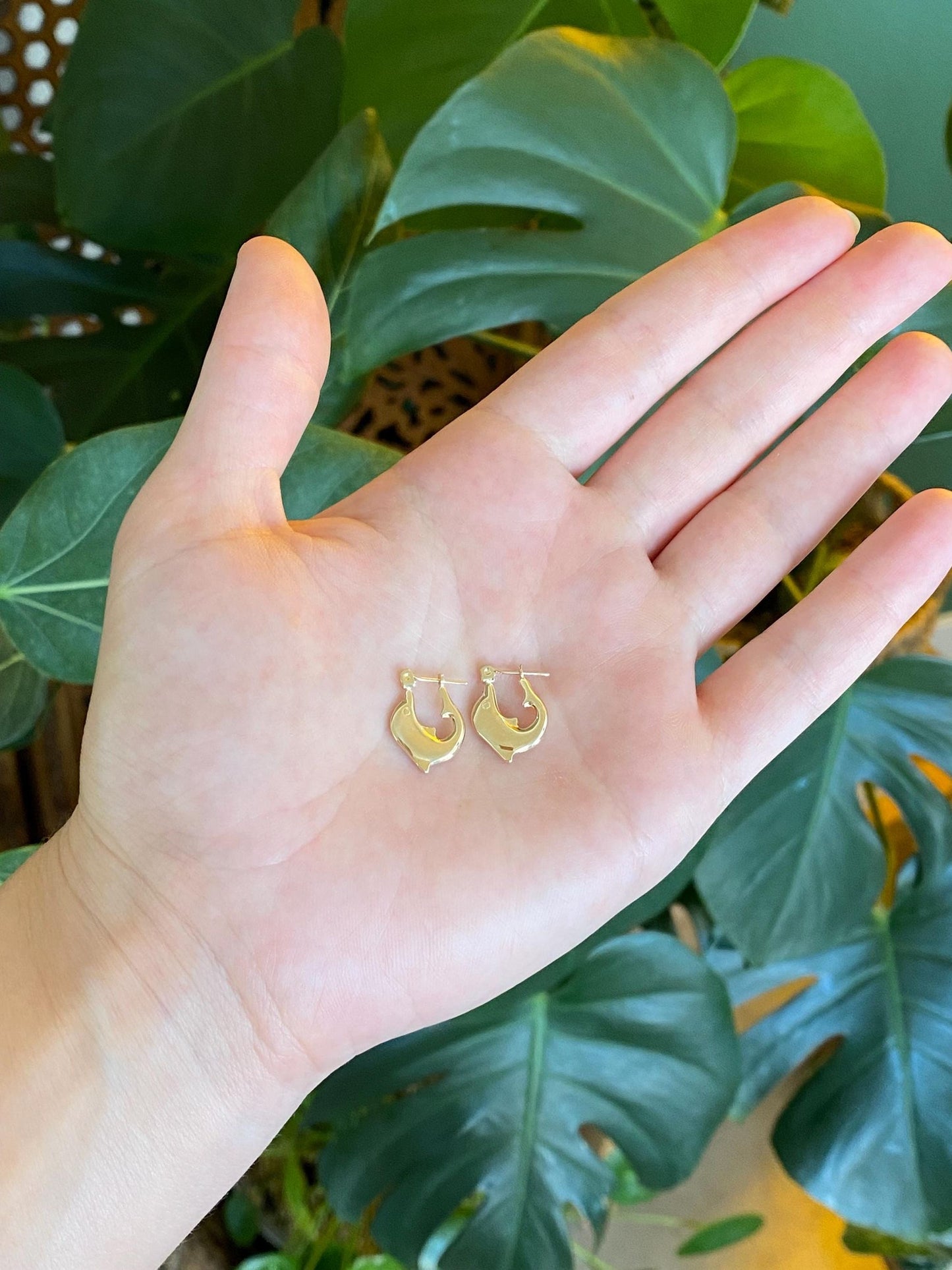 Vintage 14k Yellow Gold Little Dolphin Hoop Earrings