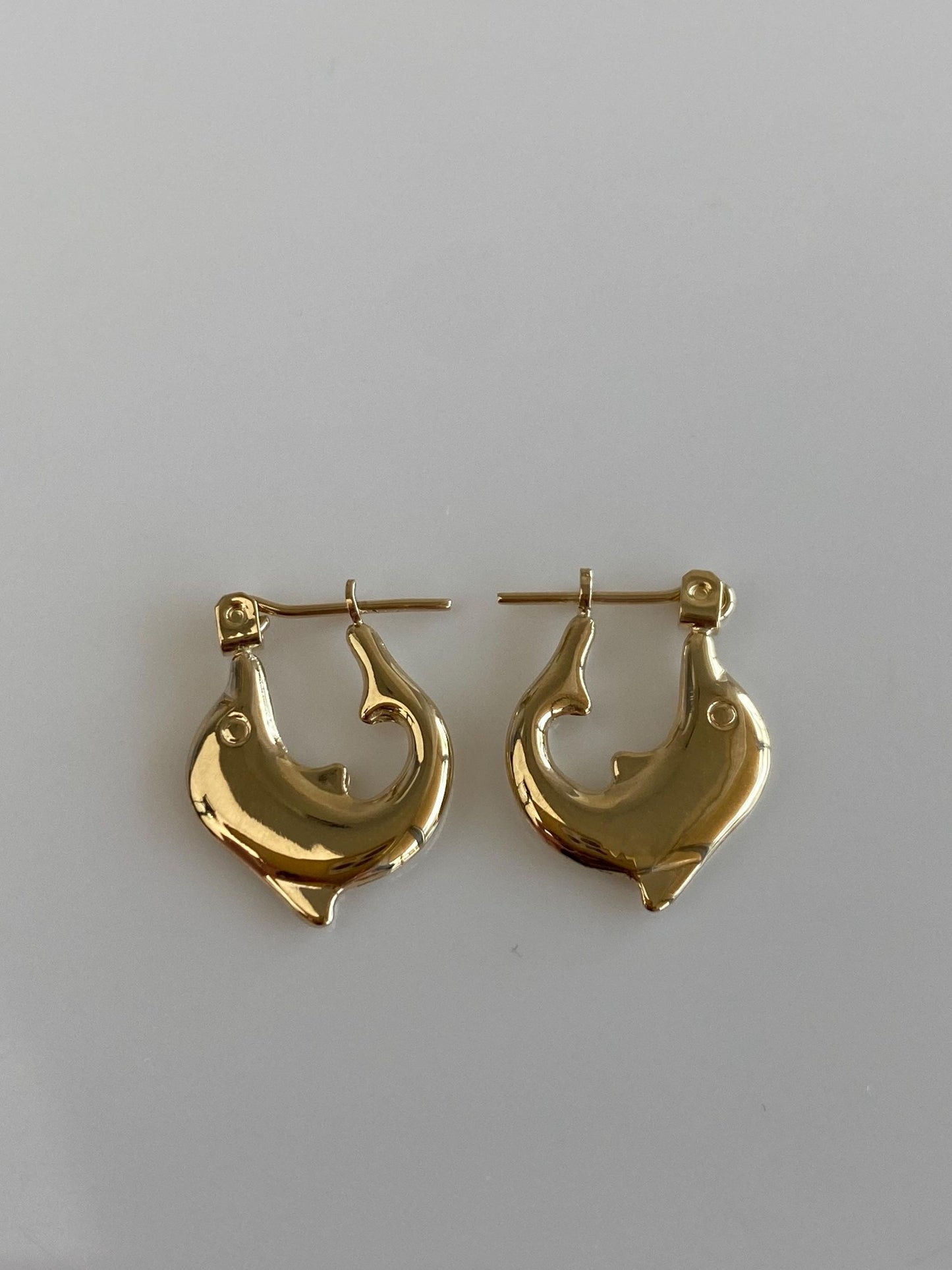 Vintage 14k Yellow Gold Little Dolphin Hoop Earrings