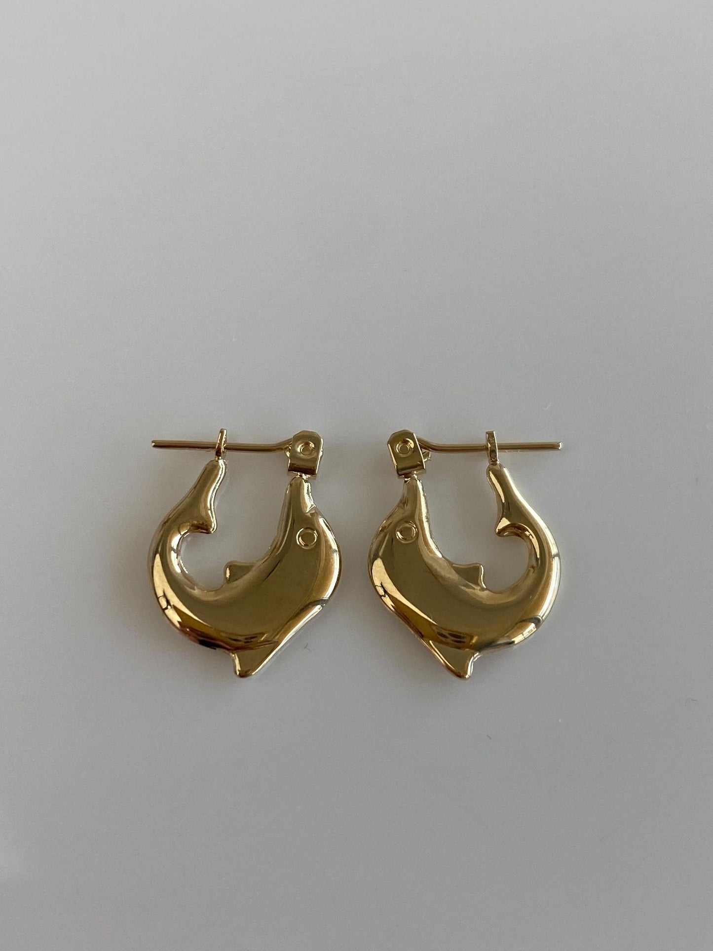 Vintage 14k Yellow Gold Little Dolphin Hoop Earrings