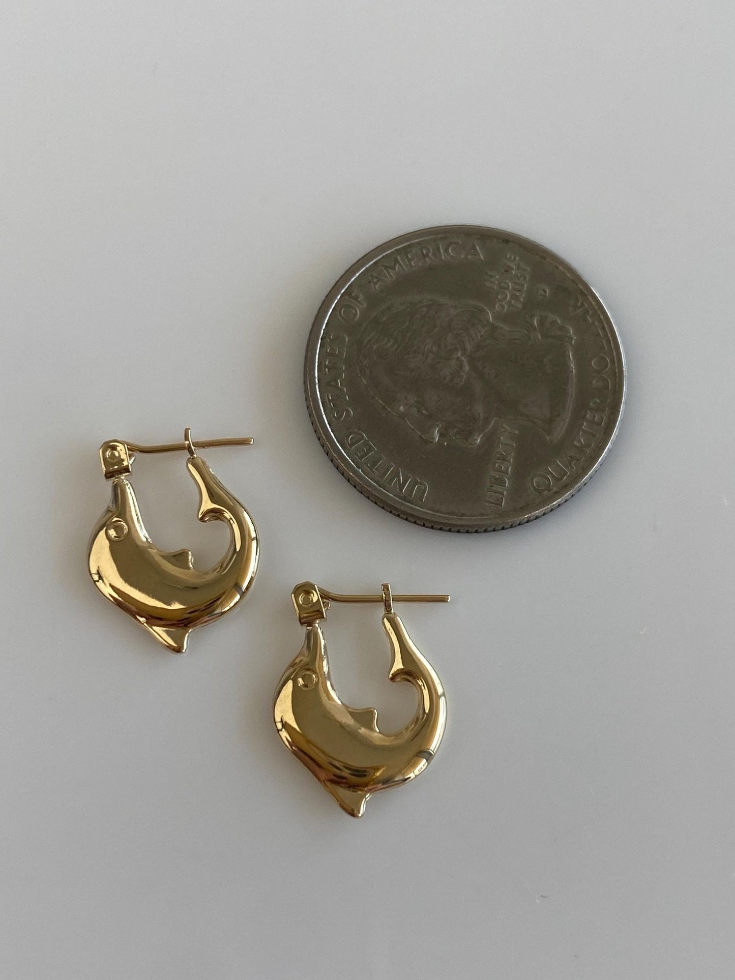 Vintage 14k Yellow Gold Little Dolphin Hoop Earrings