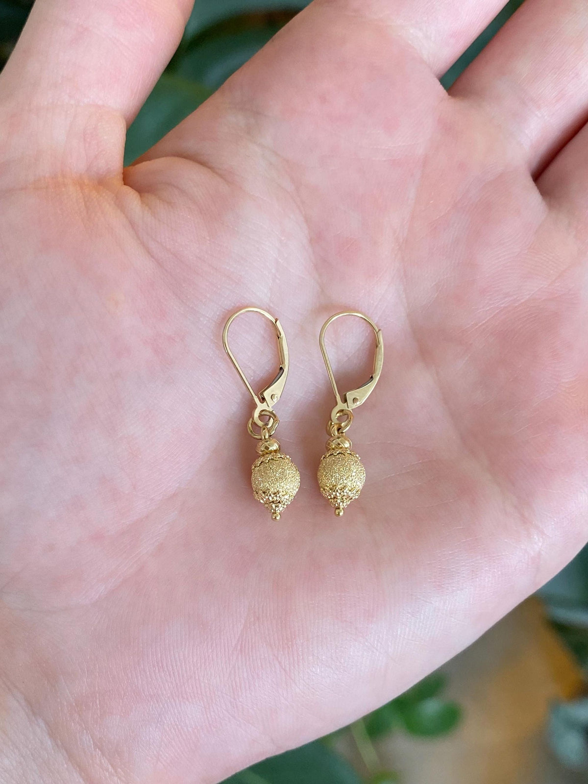Vintage 14k & 18k Yellow Gold Sparkly Ball Dangle Earrings