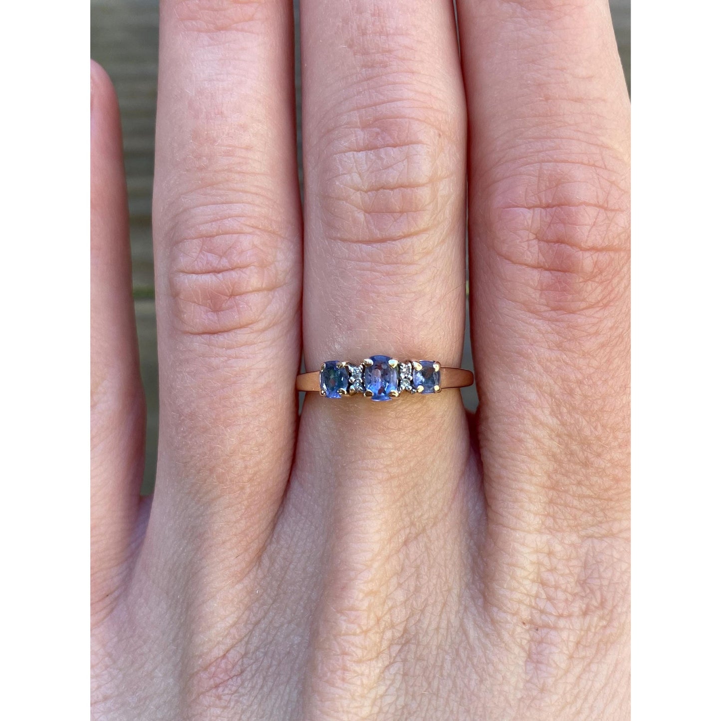 Solid 14k Yellow Gold Light Blue Cubic Zirconia Ring - Size 6.25