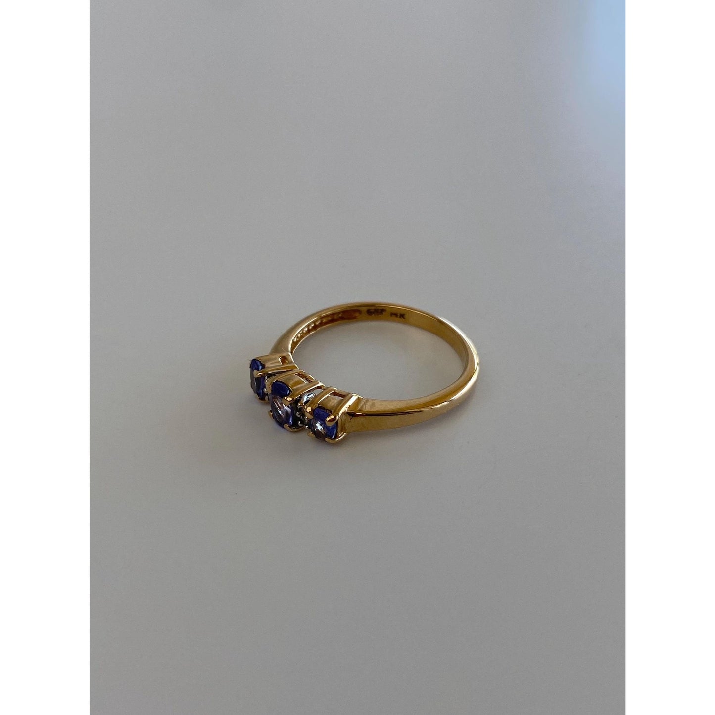 Solid 14k Yellow Gold Light Blue Cubic Zirconia Ring - Size 6.25