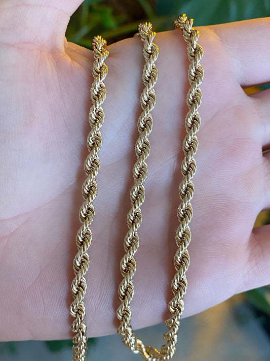Vintage Solid 14k Yellow Gold Long Rope Chain Necklace - 25.75 inches