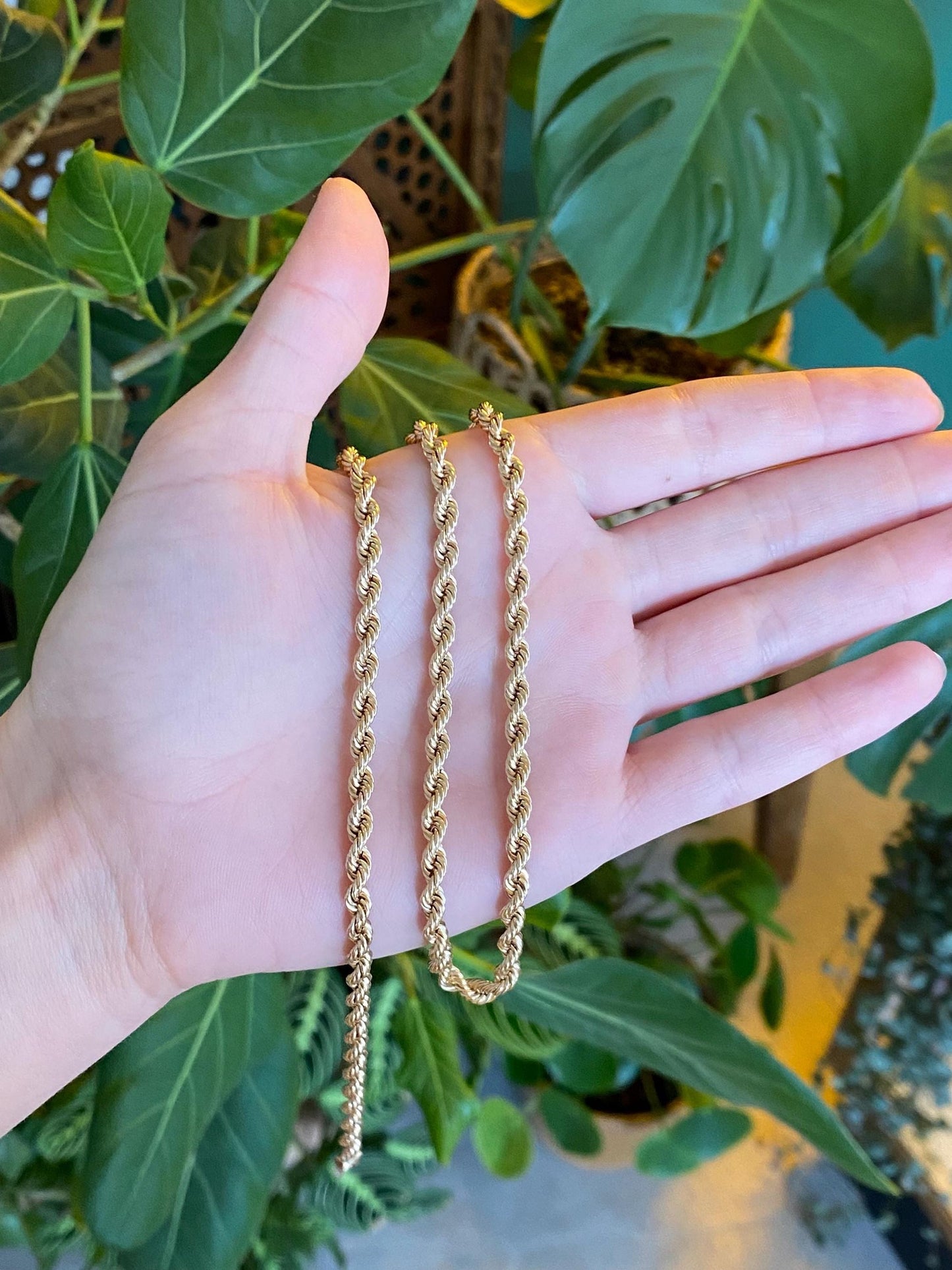 Vintage Solid 14k Yellow Gold Long Rope Chain Necklace - 25.75 inches