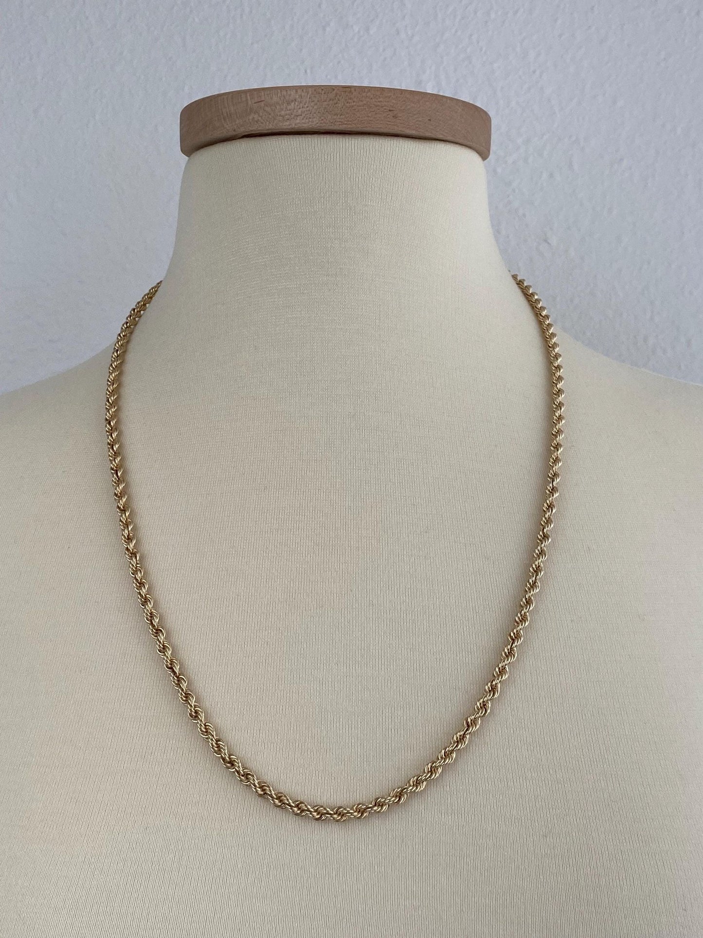Vintage Solid 14k Yellow Gold Long Rope Chain Necklace - 25.75 inches