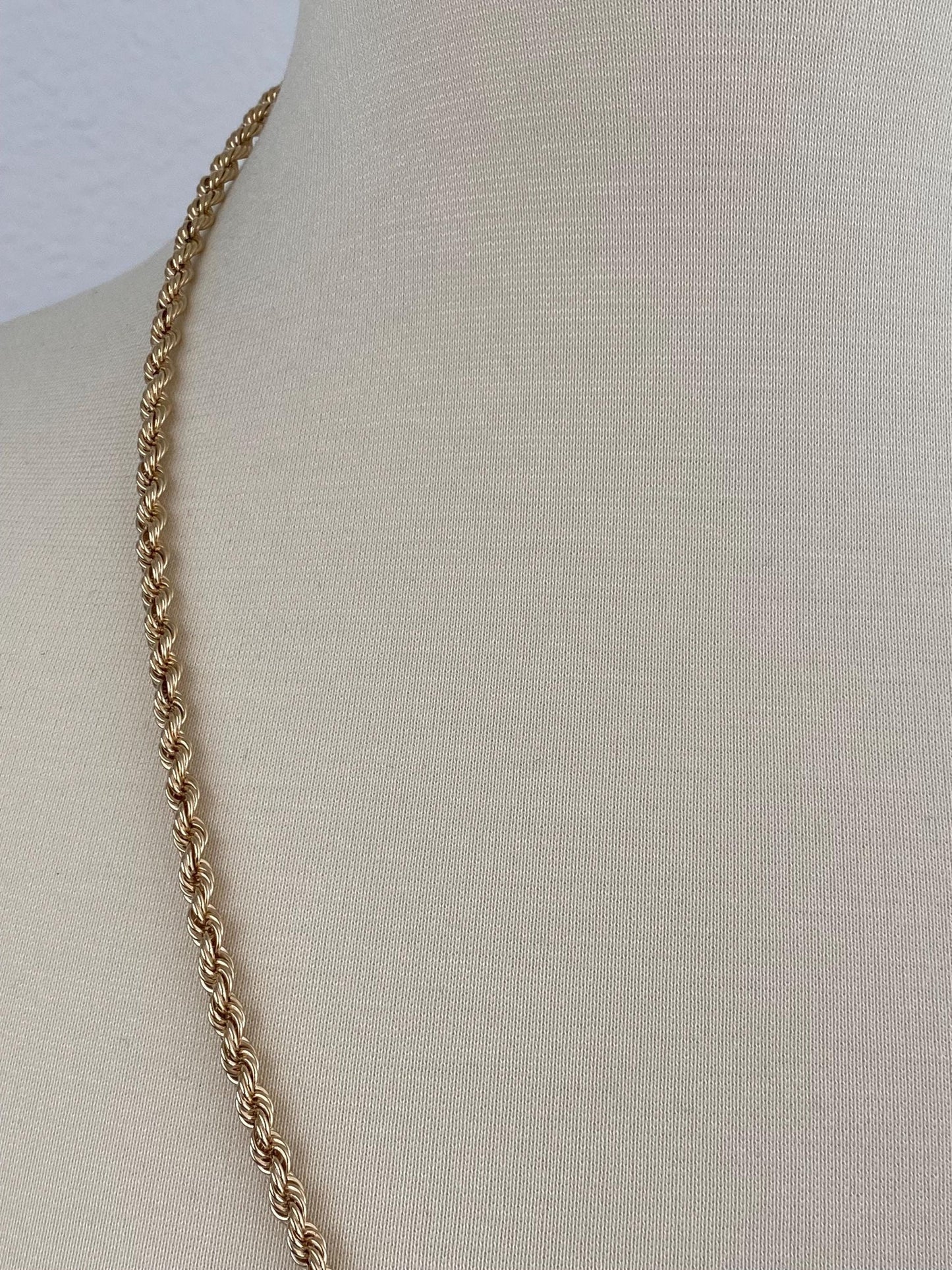 Vintage Solid 14k Yellow Gold Long Rope Chain Necklace - 25.75 inches