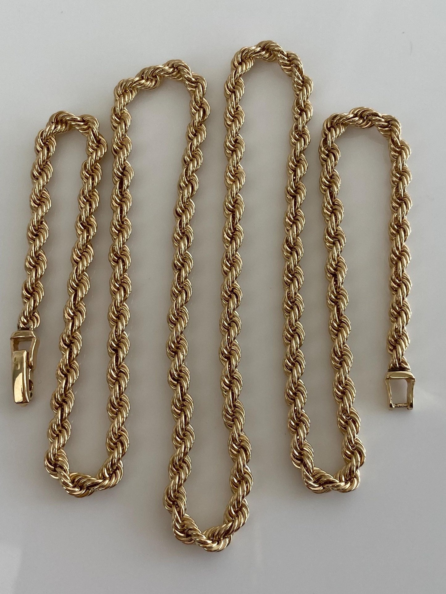 Vintage Solid 14k Yellow Gold Long Rope Chain Necklace - 25.75 inches