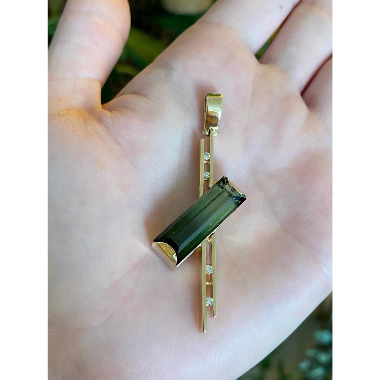 Solid 14k Yellow Gold Diamond Bi Color Tourmaline Charm