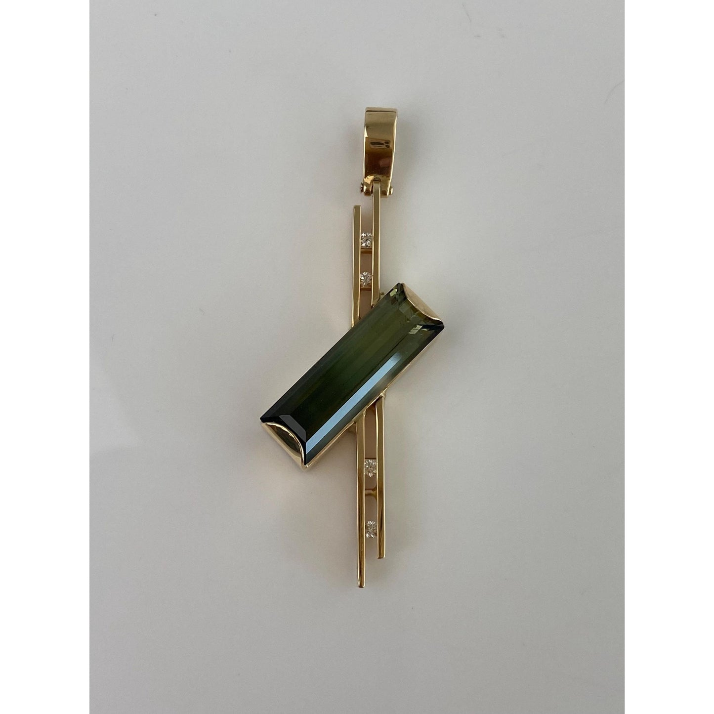 Solid 14k Yellow Gold Diamond Bi Color Tourmaline Charm