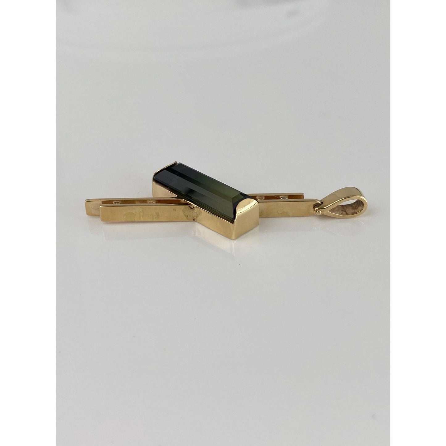 Solid 14k Yellow Gold Diamond Bi Color Tourmaline Charm