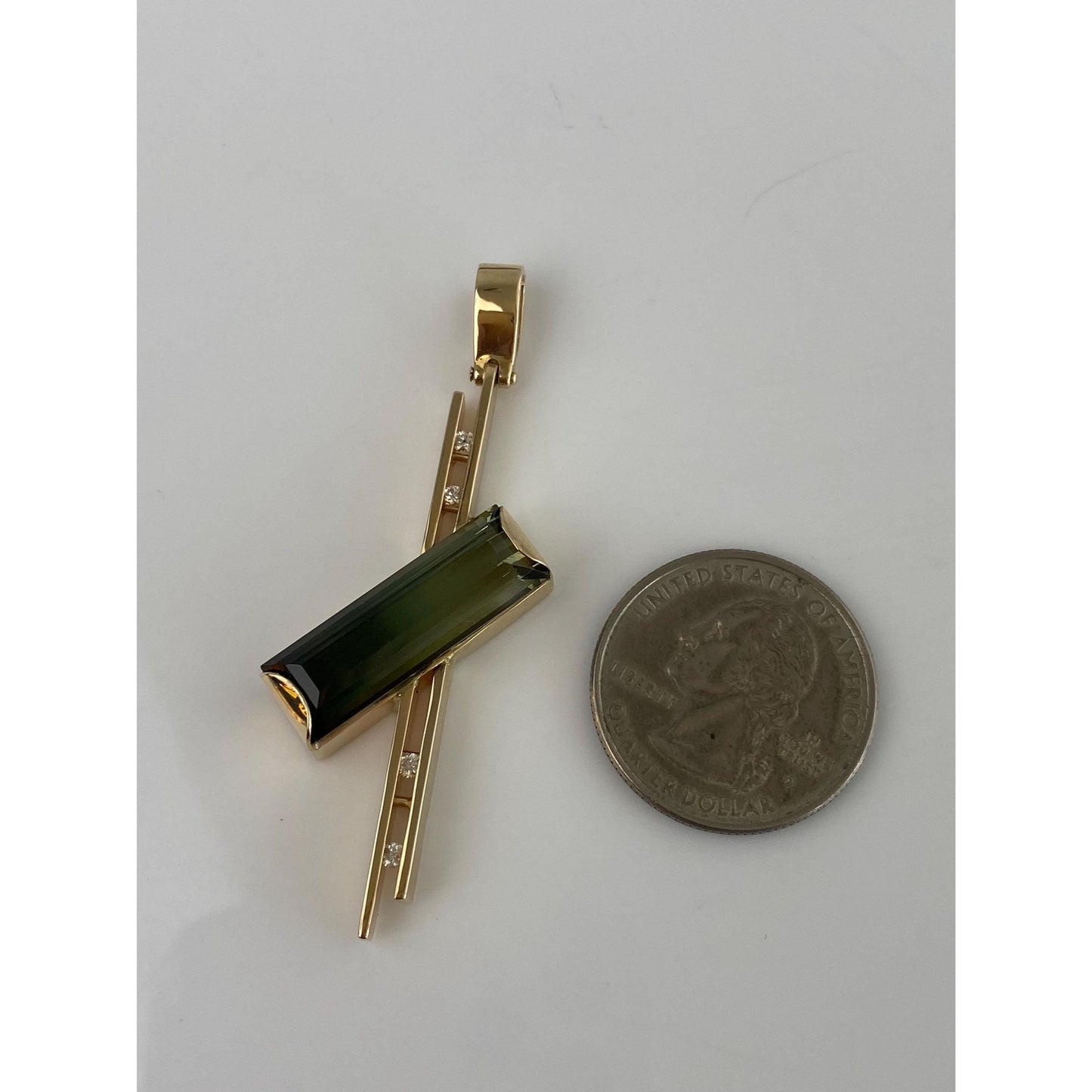 Solid 14k Yellow Gold Diamond Bi Color Tourmaline Charm