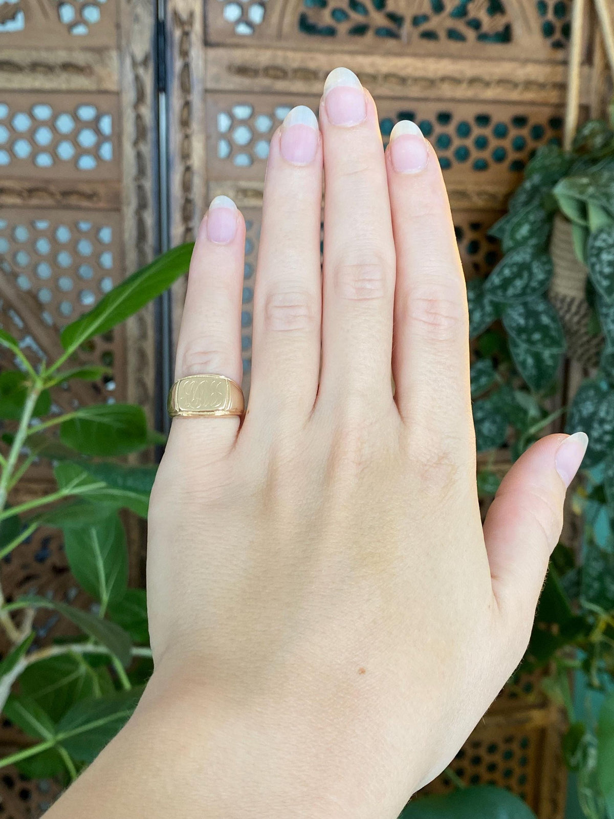 Vintage Solid 14k Yellow Gold Monogram Signet Ring - Size 4.75