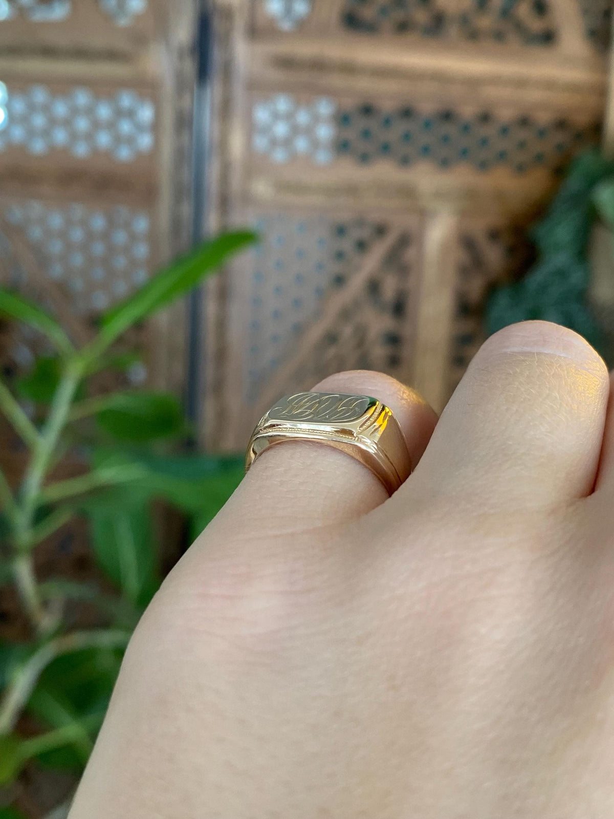 Vintage Solid 14k Yellow Gold Monogram Signet Ring - Size 4.75