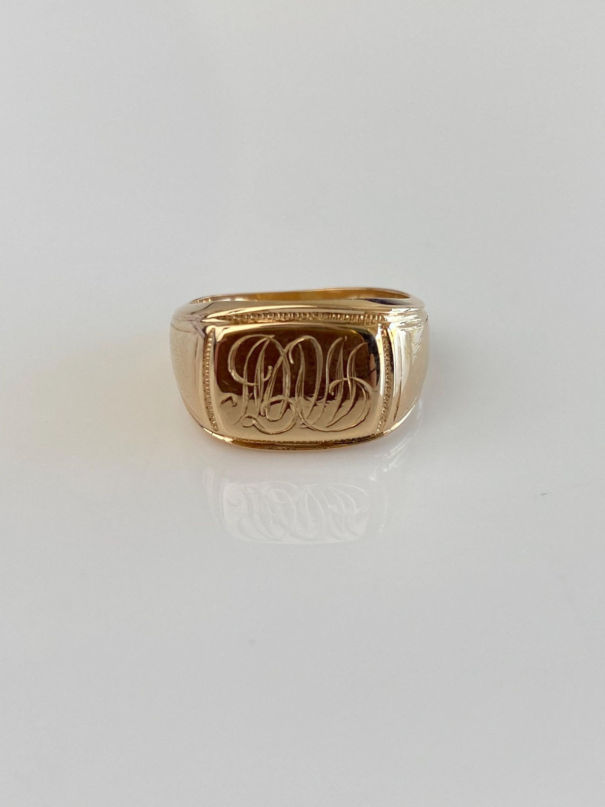 Vintage Solid 14k Yellow Gold Monogram Signet Ring - Size 4.75
