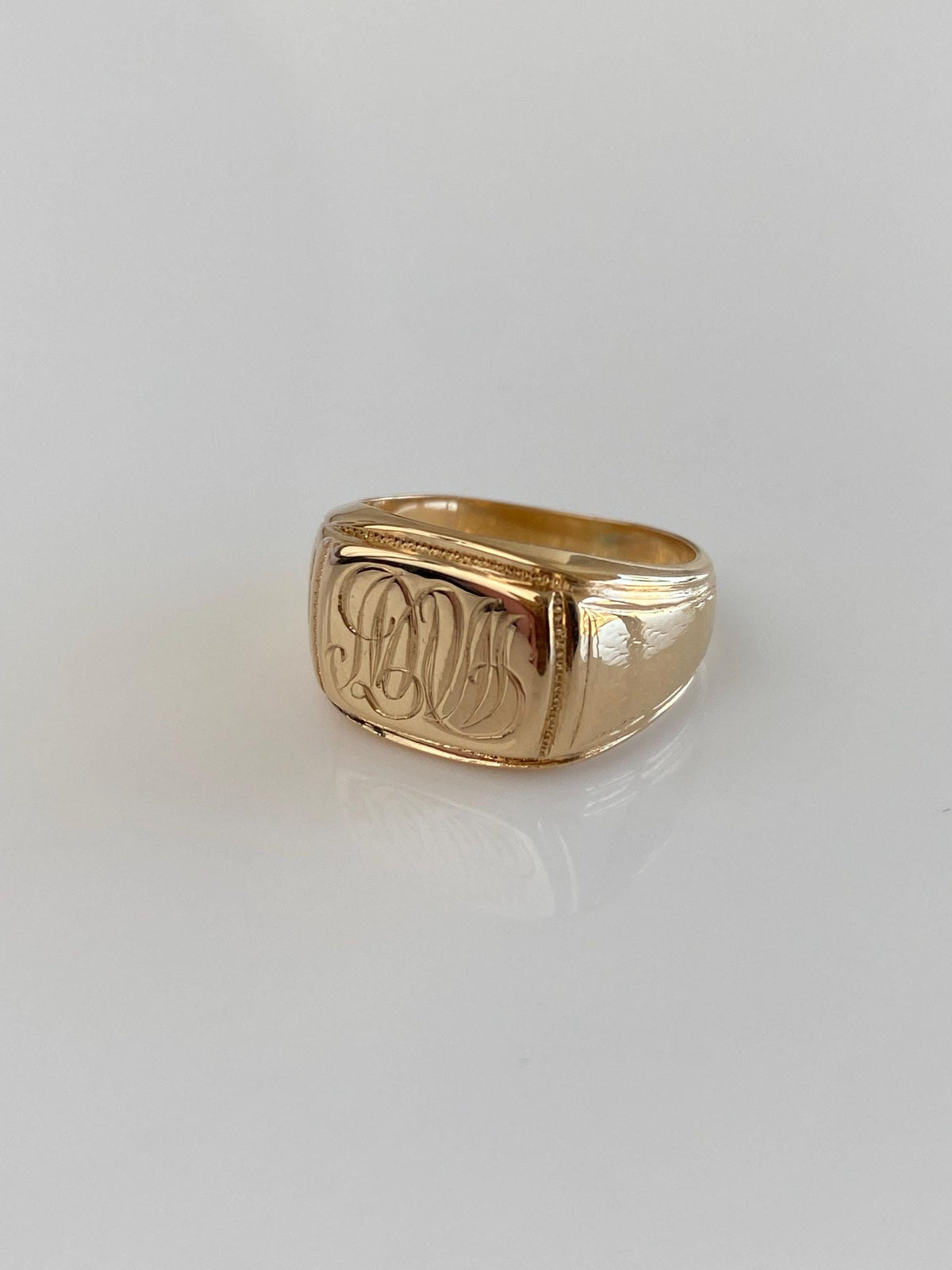 Vintage Solid 14k Yellow Gold Monogram Signet Ring - Size 4.75