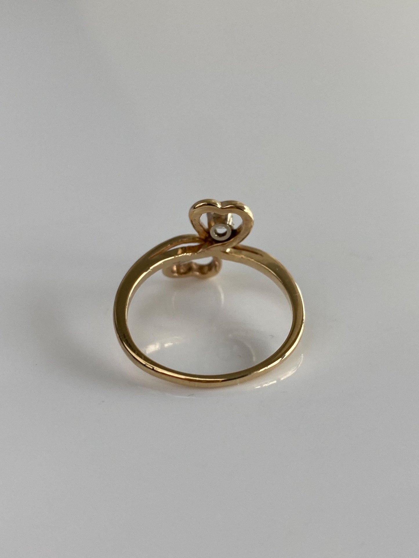 Vintage Solid 14k Yellow Gold Diamond Hearts Ring - Size 7.75