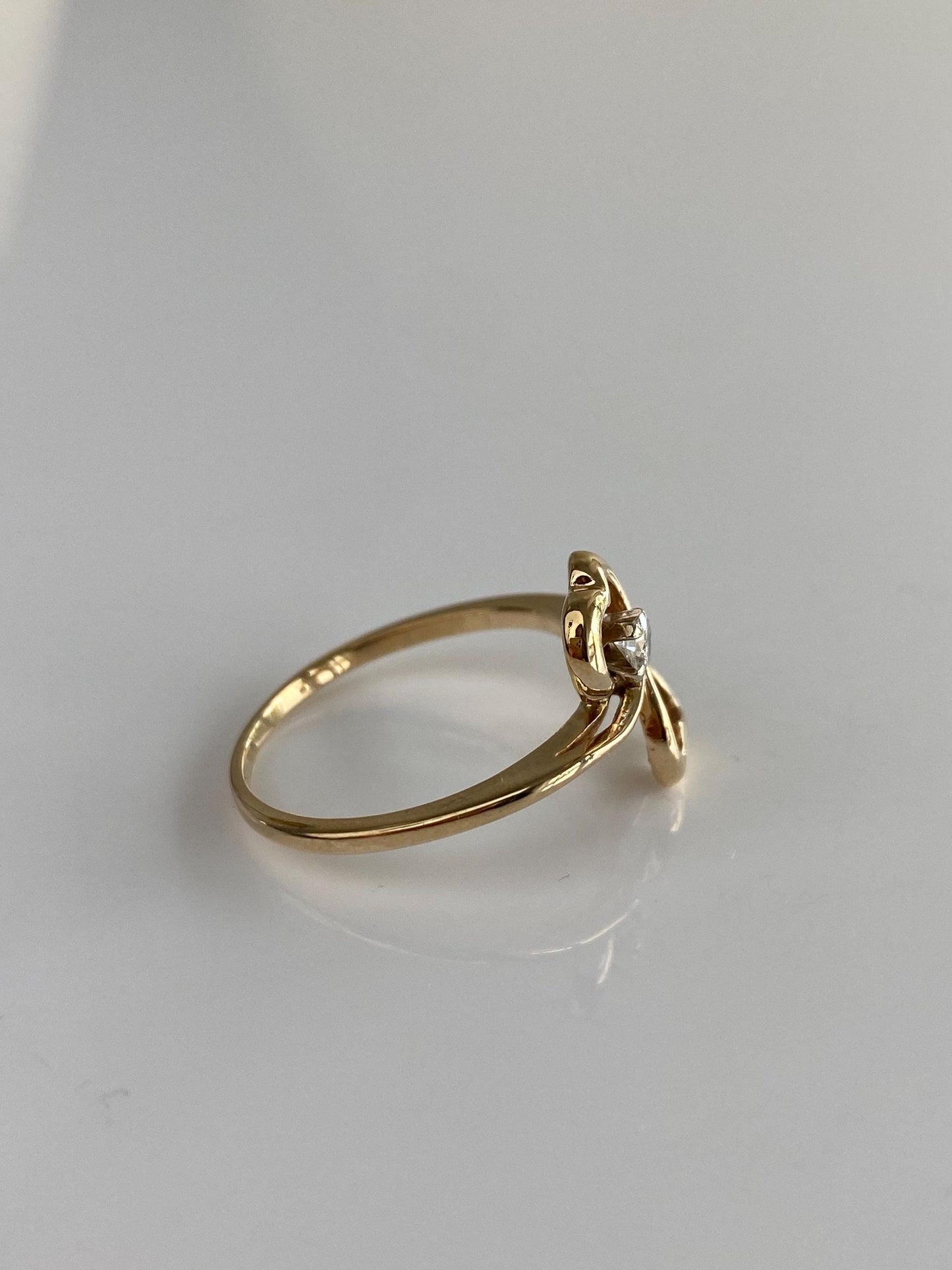 Vintage Solid 14k Yellow Gold Diamond Hearts Ring - Size 7.75
