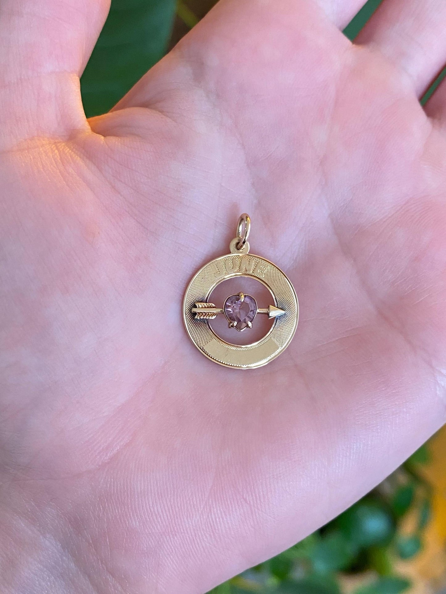 Vintage Solid 10k Yellow Gold Light Pink Cubic Zirconia June Charm