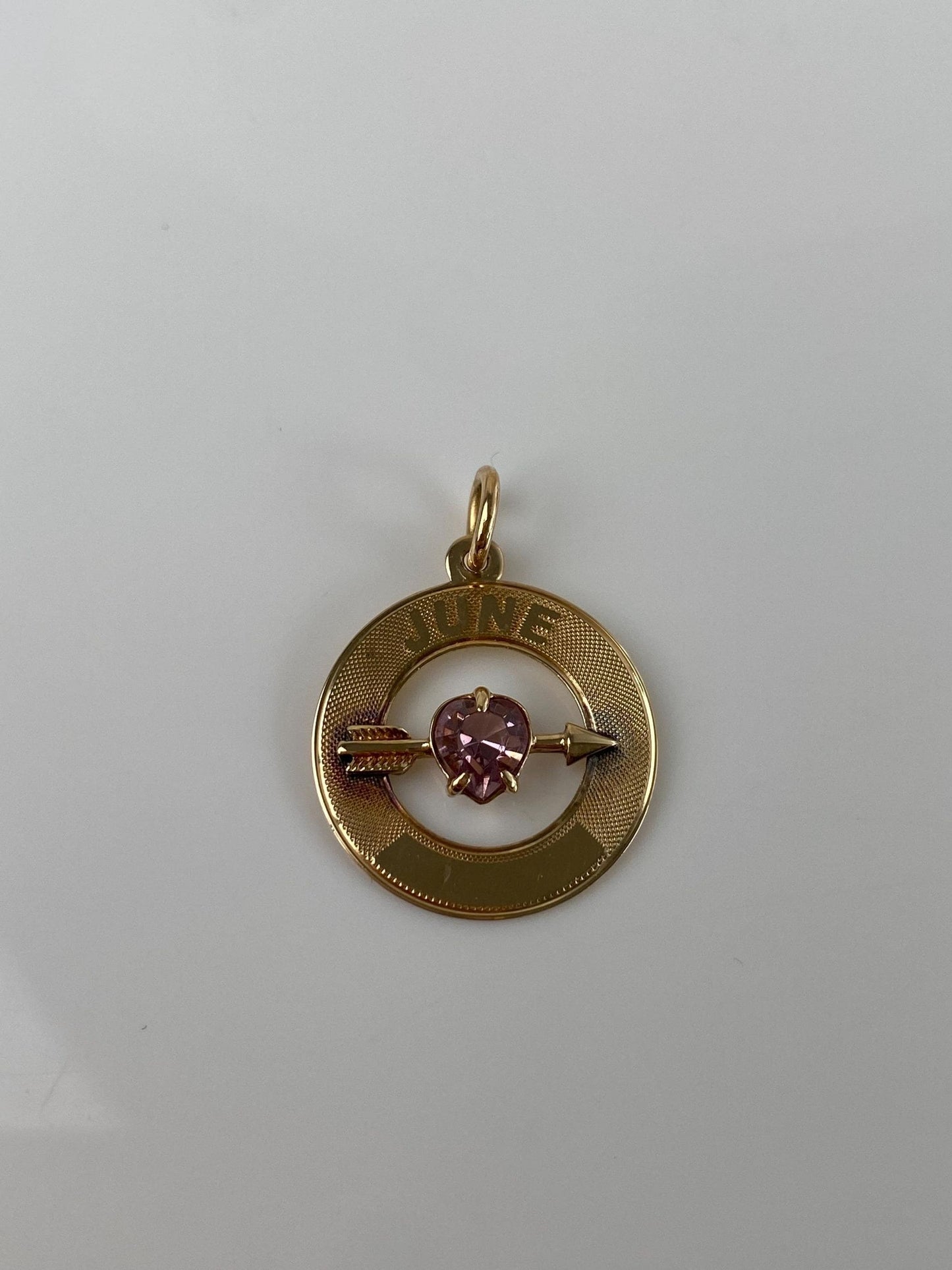 Vintage Solid 10k Yellow Gold Light Pink Cubic Zirconia June Charm