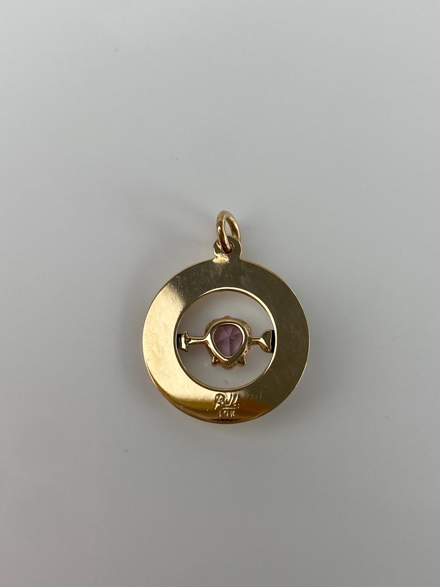 Vintage Solid 10k Yellow Gold Light Pink Cubic Zirconia June Charm