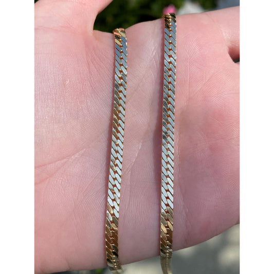 Vintage Solid 14k Yellow Gold Chunky Herringbone Chain Necklace - 18.5 inches