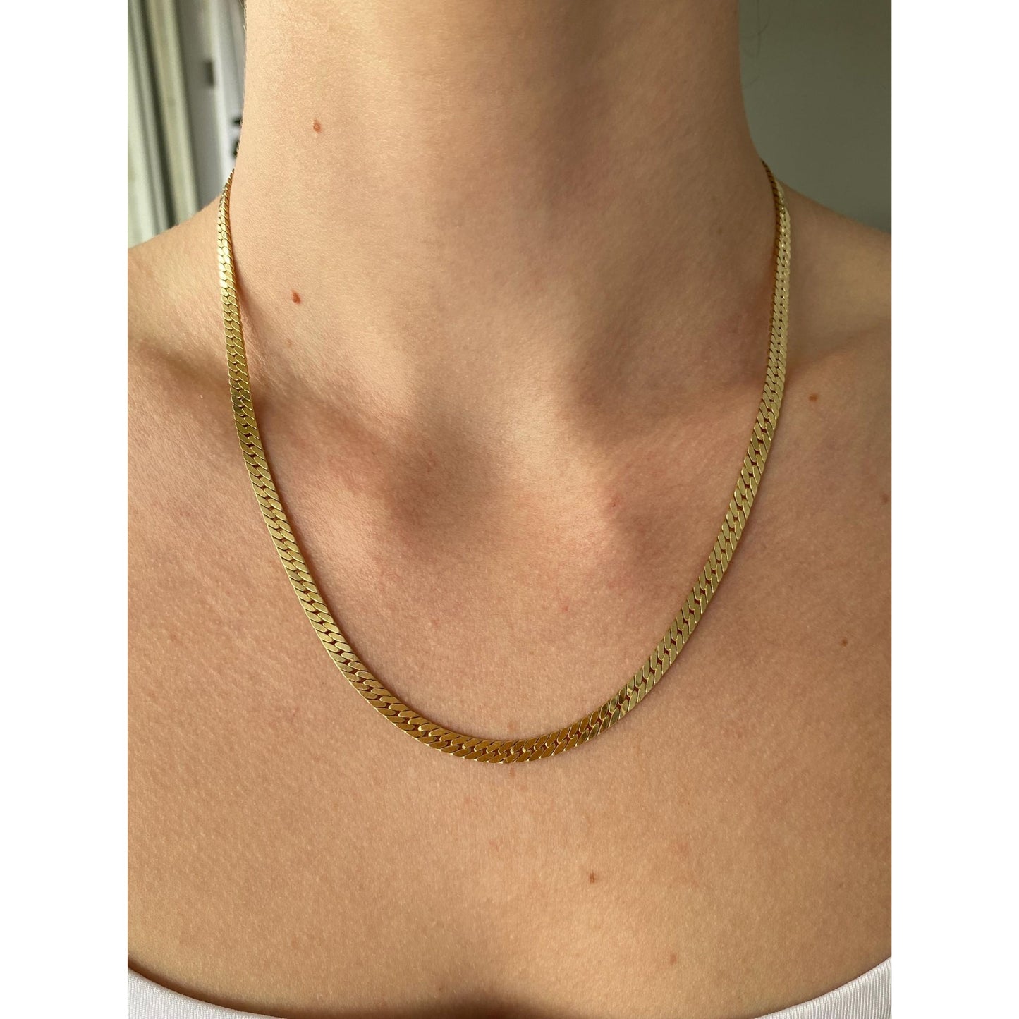 Vintage Solid 14k Yellow Gold Chunky Herringbone Chain Necklace - 18.5 inches