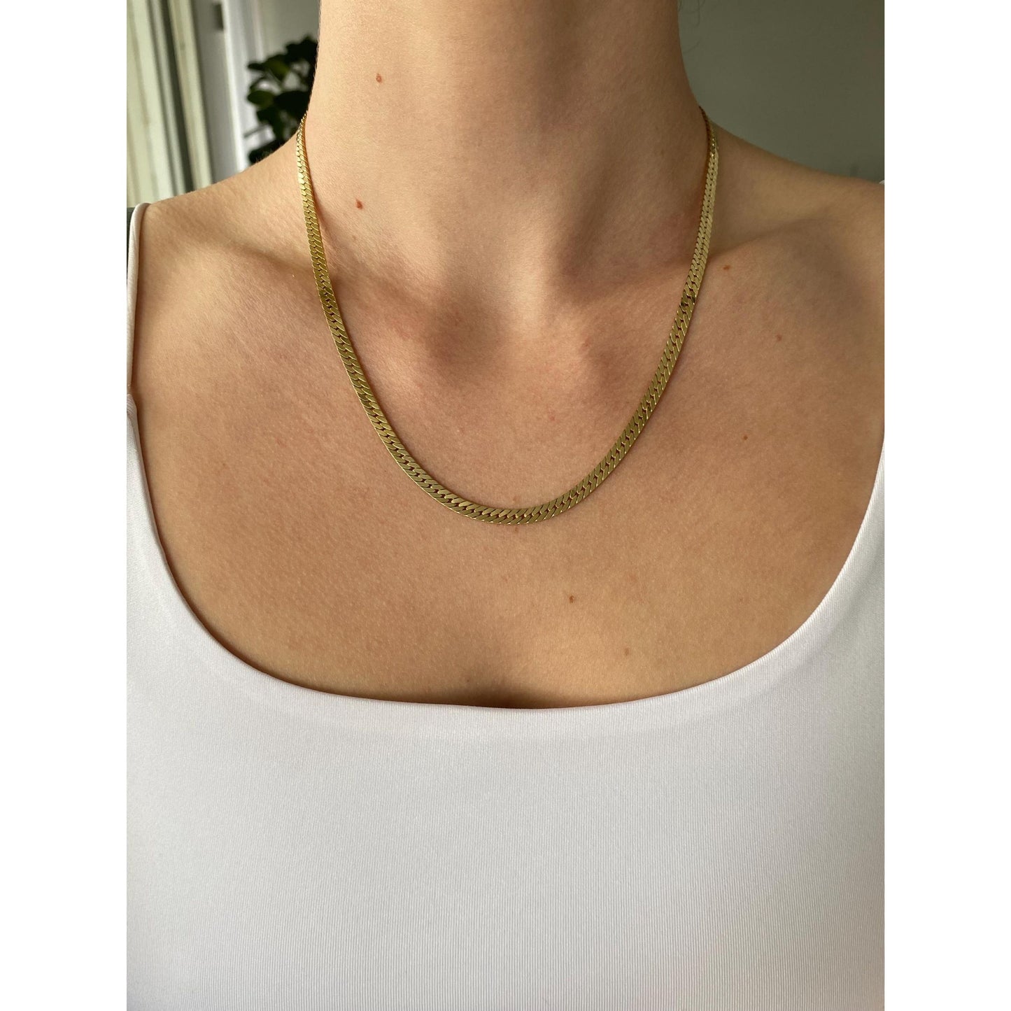 Vintage Solid 14k Yellow Gold Chunky Herringbone Chain Necklace - 18.5 inches