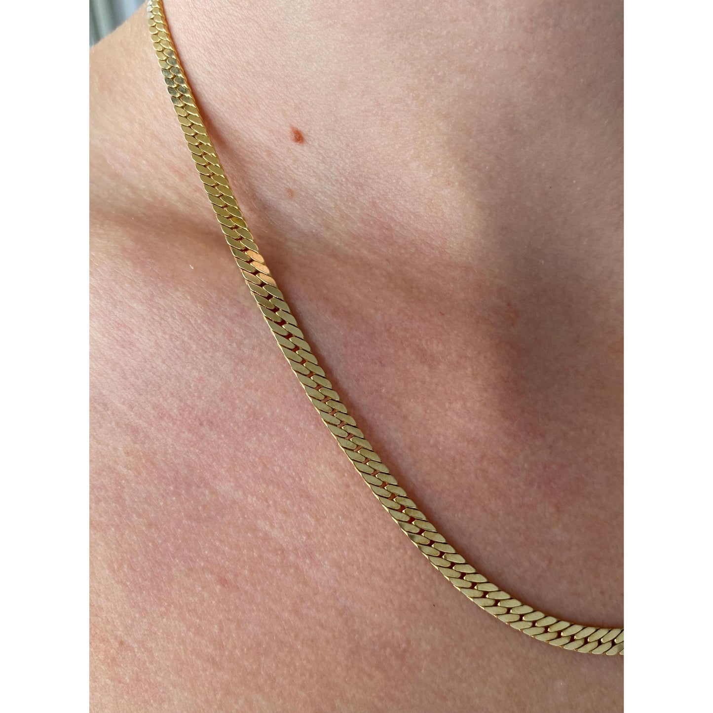 Vintage Solid 14k Yellow Gold Chunky Herringbone Chain Necklace - 18.5 inches